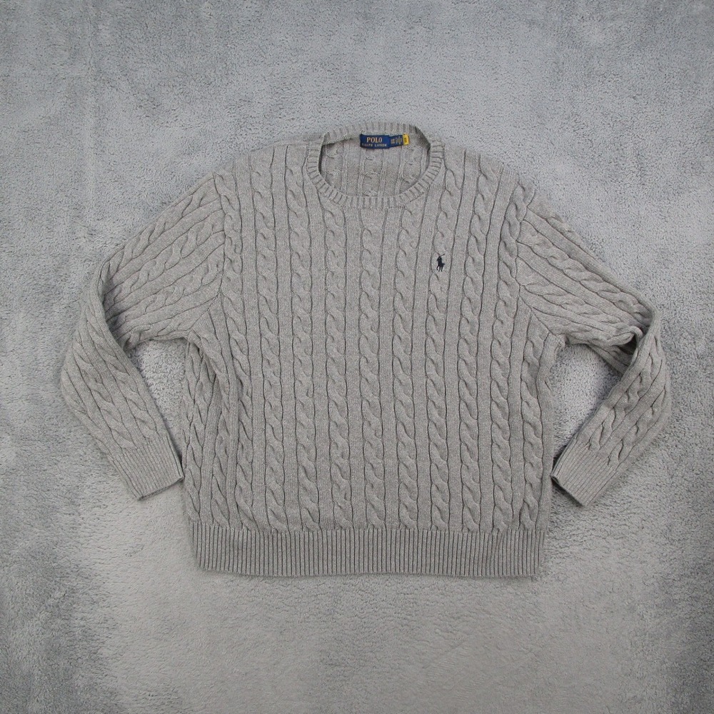 Polo Ralph Lauren Mens 3XB Grey Cable Knit Cotton Crew Neck Sweater Pullover
